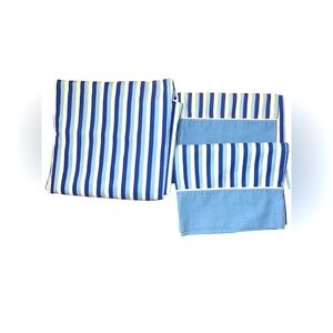 Dan River‎ Fine Muslin Full Flat Sheet 2 Pillowcases Blue White Stripe USA VTG